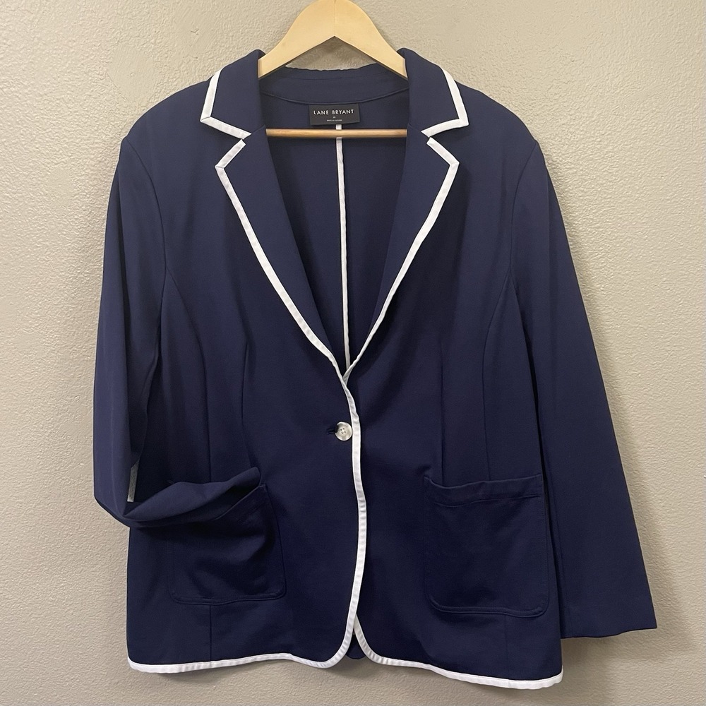 Lane Bryant Unstructured Blazer Stretch Navy White Travel Office Nautical Sz 18